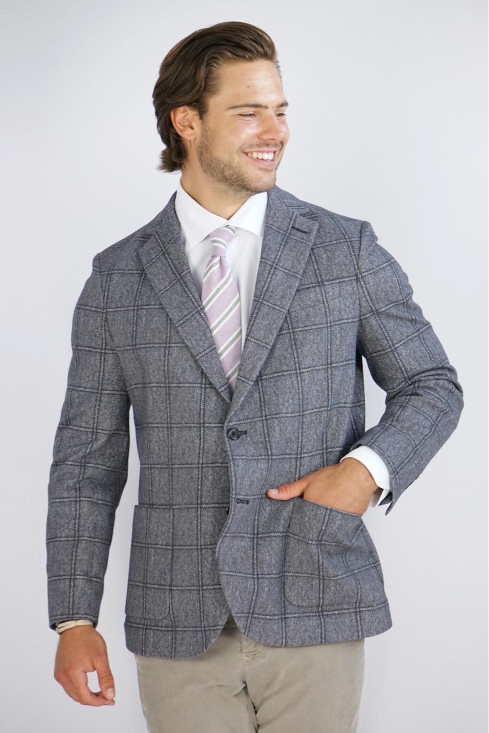 Circolo - CN4122 Checked Cotton Blazer