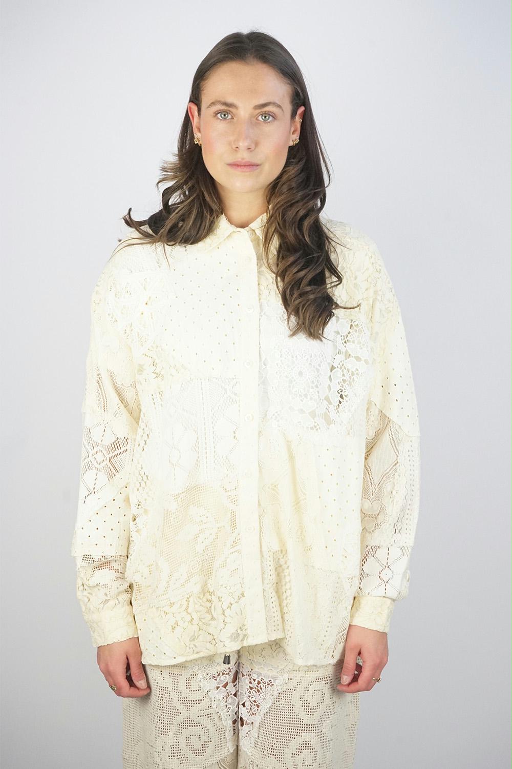 Ottod'Ame - Lace Patchwork Oversized Shirt